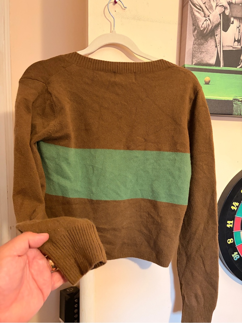 Trust Fund Babies Cashmere size L Brown & Green Stripe Women's Cardigan - Picture 7 of 12